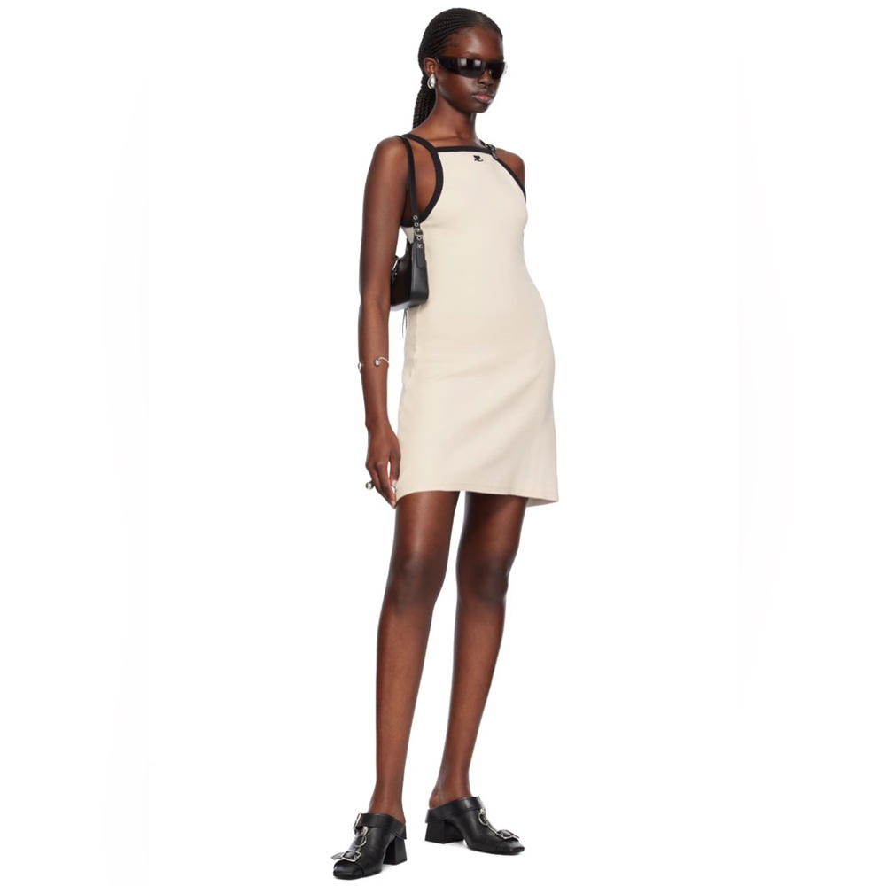 COURRÈGES • Cream Pin-Buckle Cotton Minidress